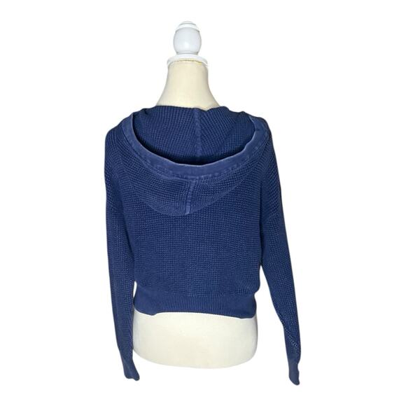 Tommy Jeans Cropped Hoodie Blue Waffle Knit Designer Full Zip Jacket US Size S - Picture 8 of 9